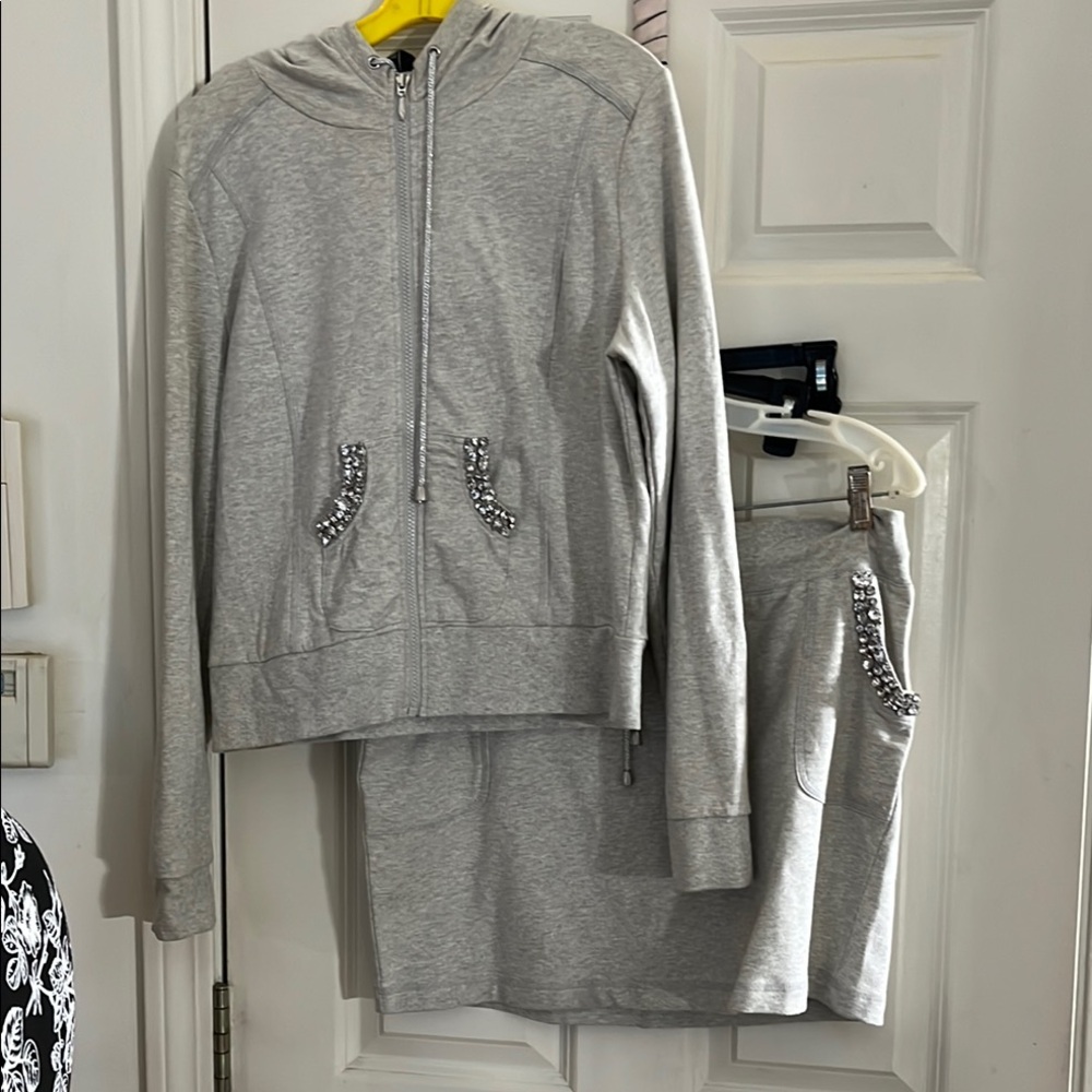 Boston Proper large two-piece, hooded sweatshirt & skirt with rhinestones
